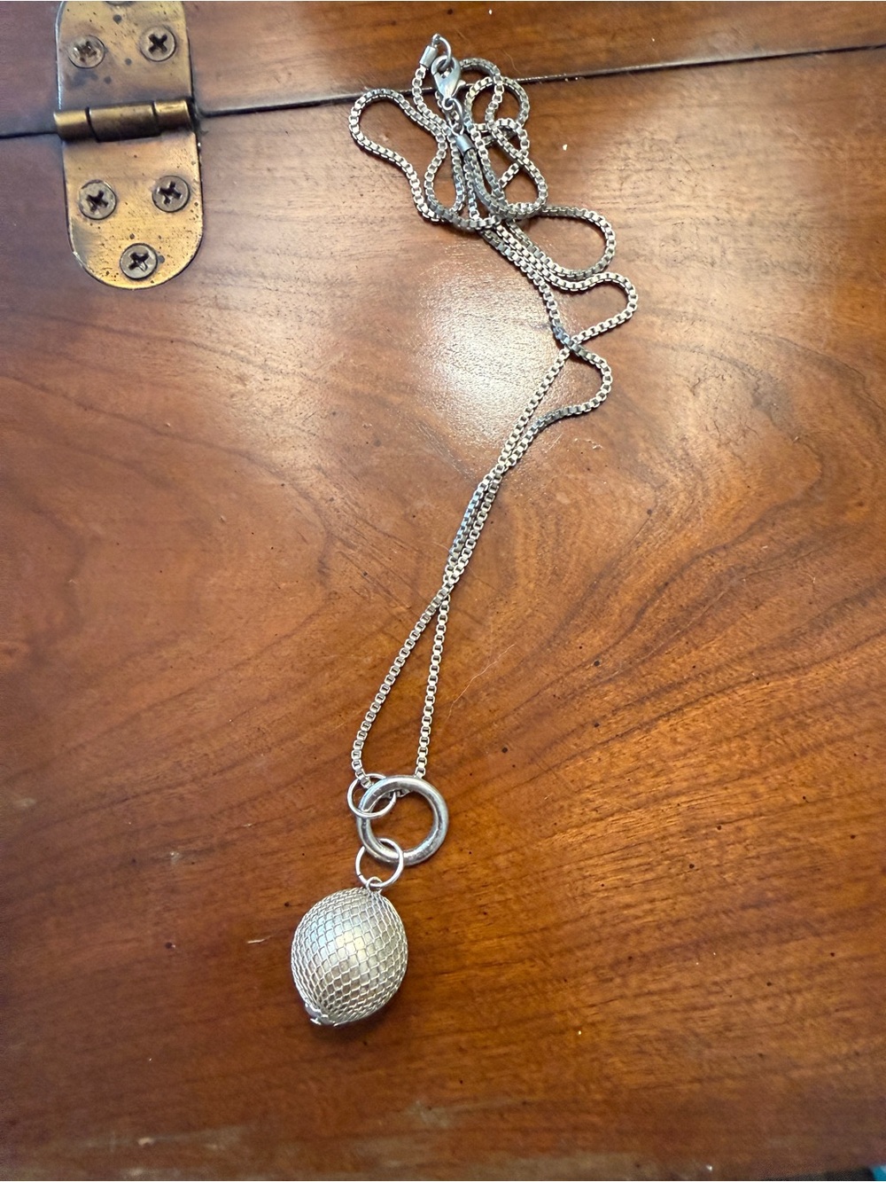 Vintage Sterling Silver Textured Orb Pendant Necklace - Silver